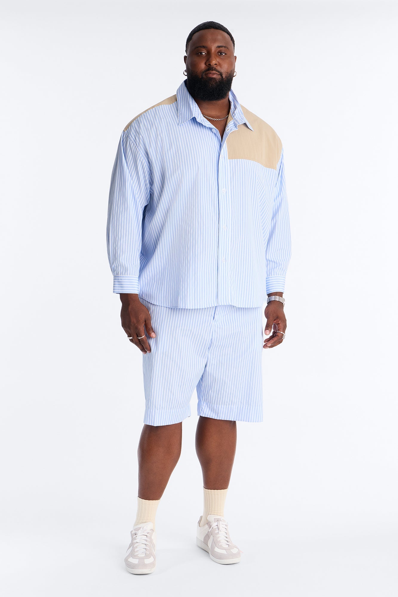 Dual Tone Classic Stripe Relaxed Trouser Short - Blue image 1