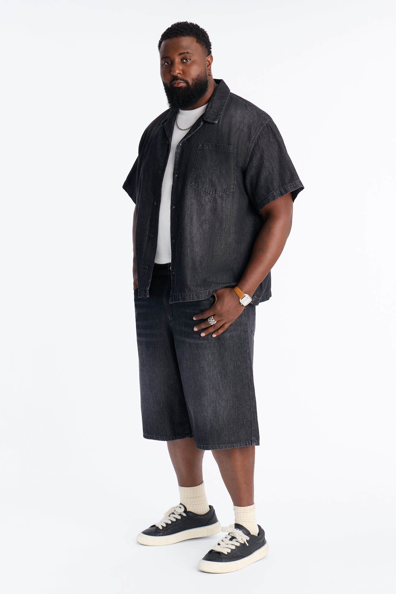 Everyday Hemp Baggy Denim Short - Black Wash image 1