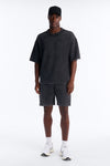 Relaxed Washed Raw Edge Studded Sweatshort - Black image 1
