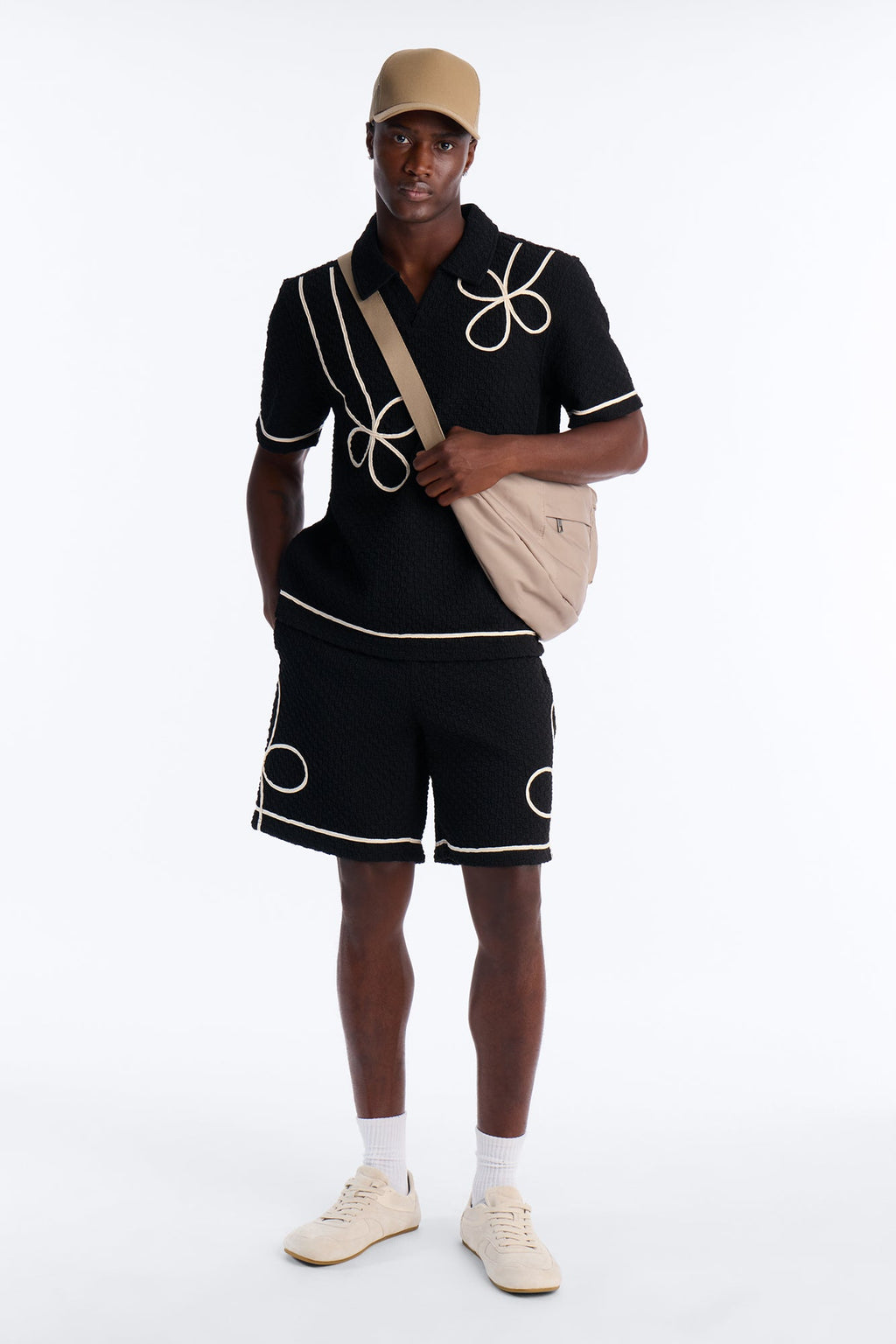 Relaxed Soho Weave Applique Textured Short - Black/combo image 1