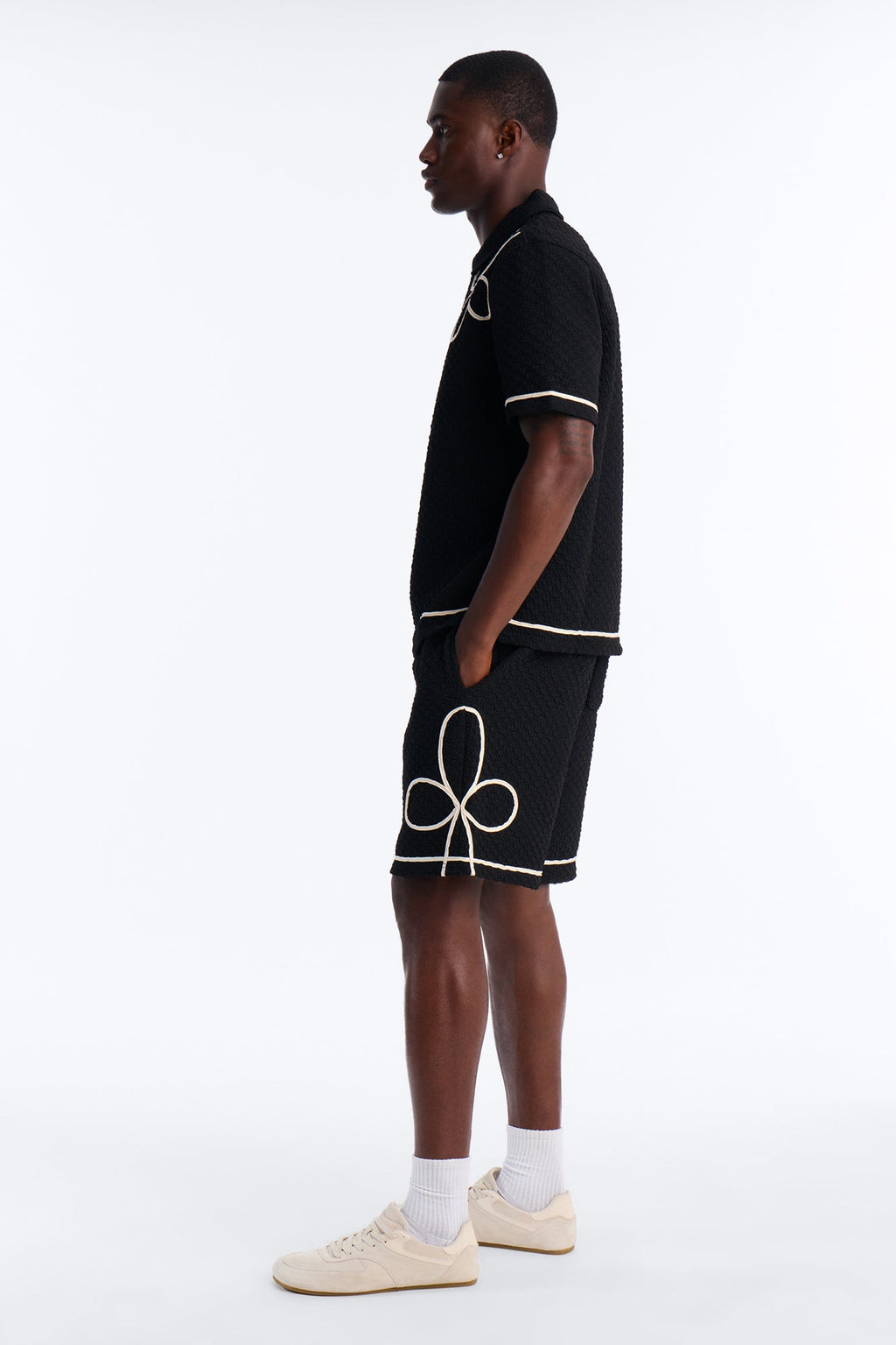 Relaxed Soho Weave Applique Textured Short - Black/combo image 2
