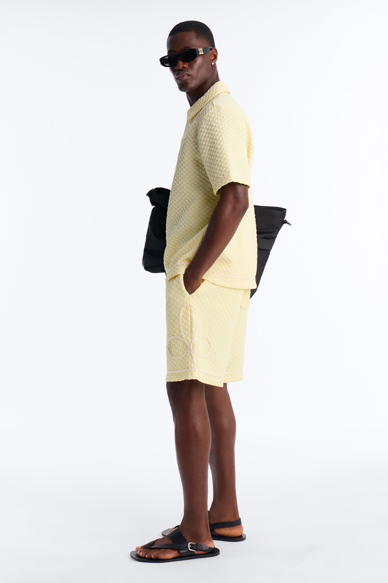 Relaxed Soho Weave Applique Textured Short - Yellow/combo image 1