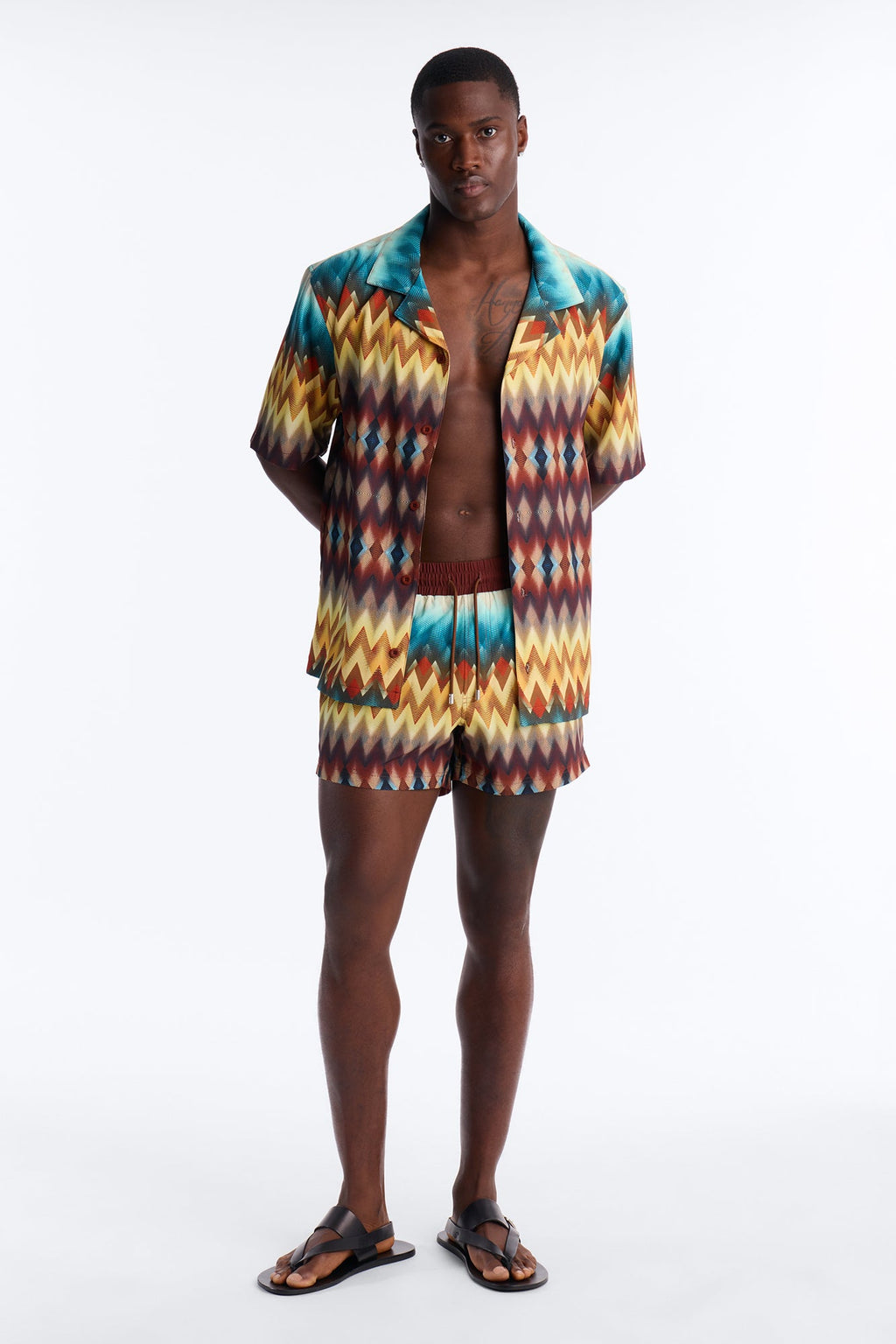 Geometric Blur Swim Trunk 4″ - Multi Color image 1