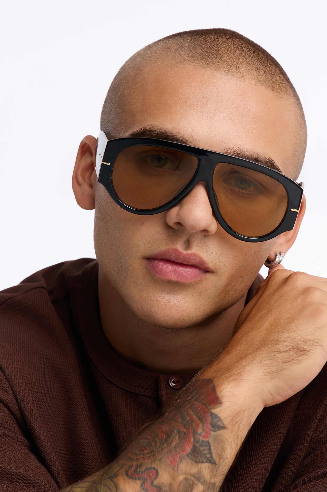 Obsessed Flat Top Aviator Sunglasses - Black/Brown image 1