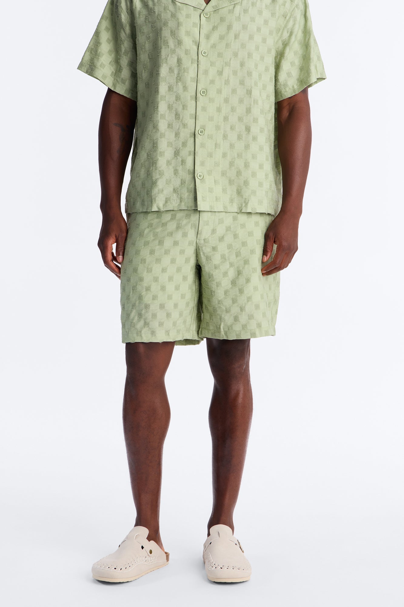 Hazy Textured Checkered Relaxed Short - Sage image 1