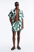 Seersucker Abstract Geo Printed Swim Trunk 6″ - Green/combo image 1
