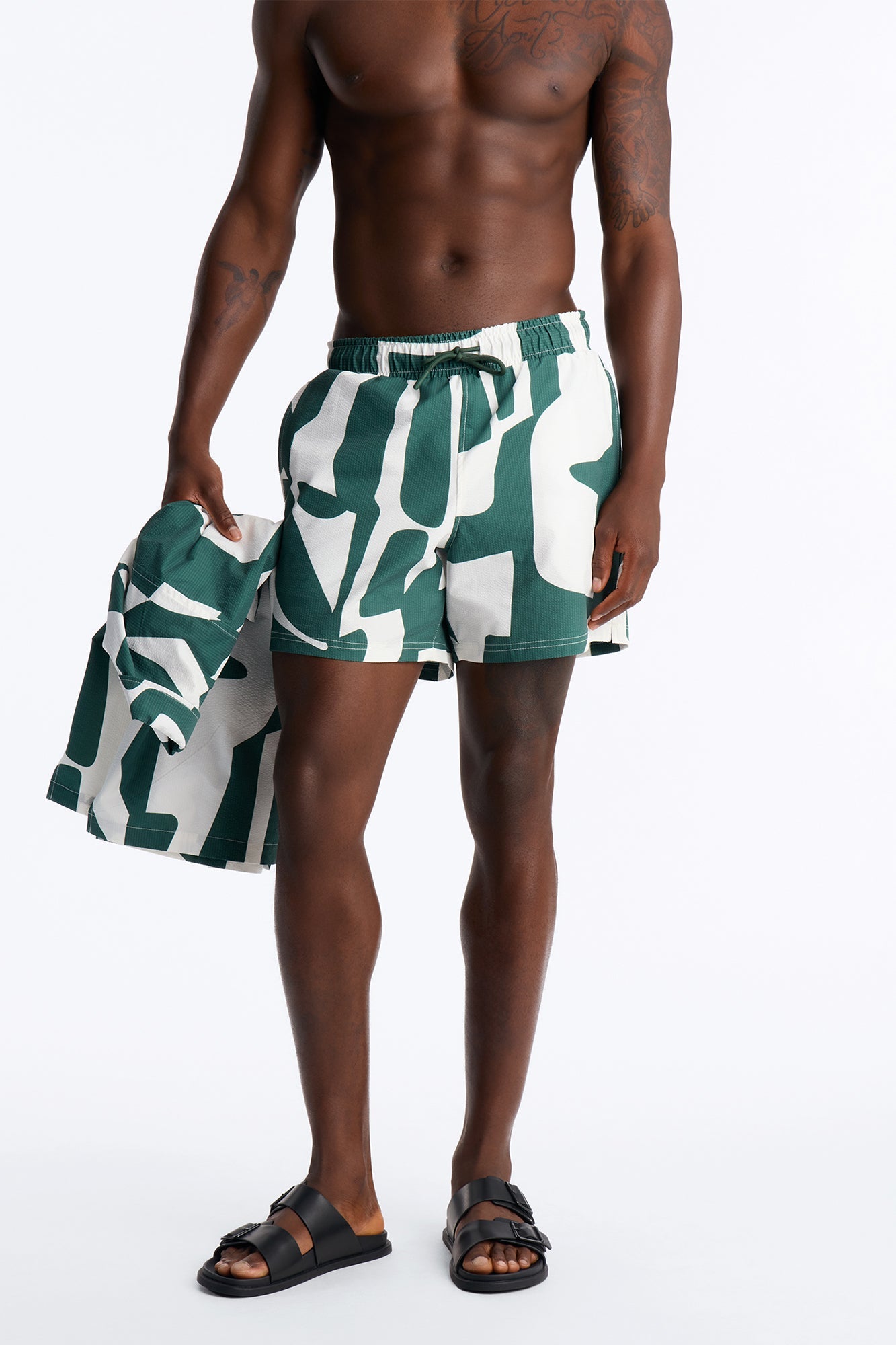 Seersucker Abstract Geo Printed Swim Trunk 6″ - Green/combo image 2