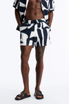 Seersucker Abstract Geo Printed Swim Trunk 6″ - Navy/combo image 1