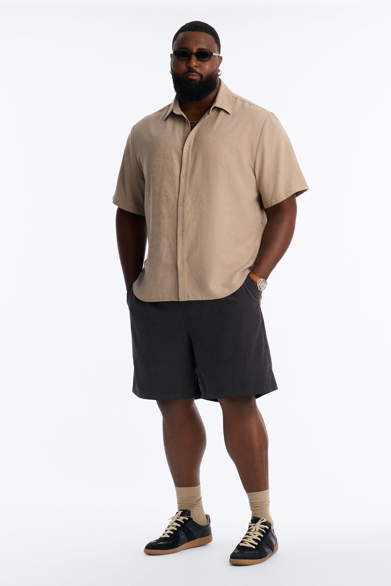 Neo Faux Suede Relaxed Trouser Short - Black image 1