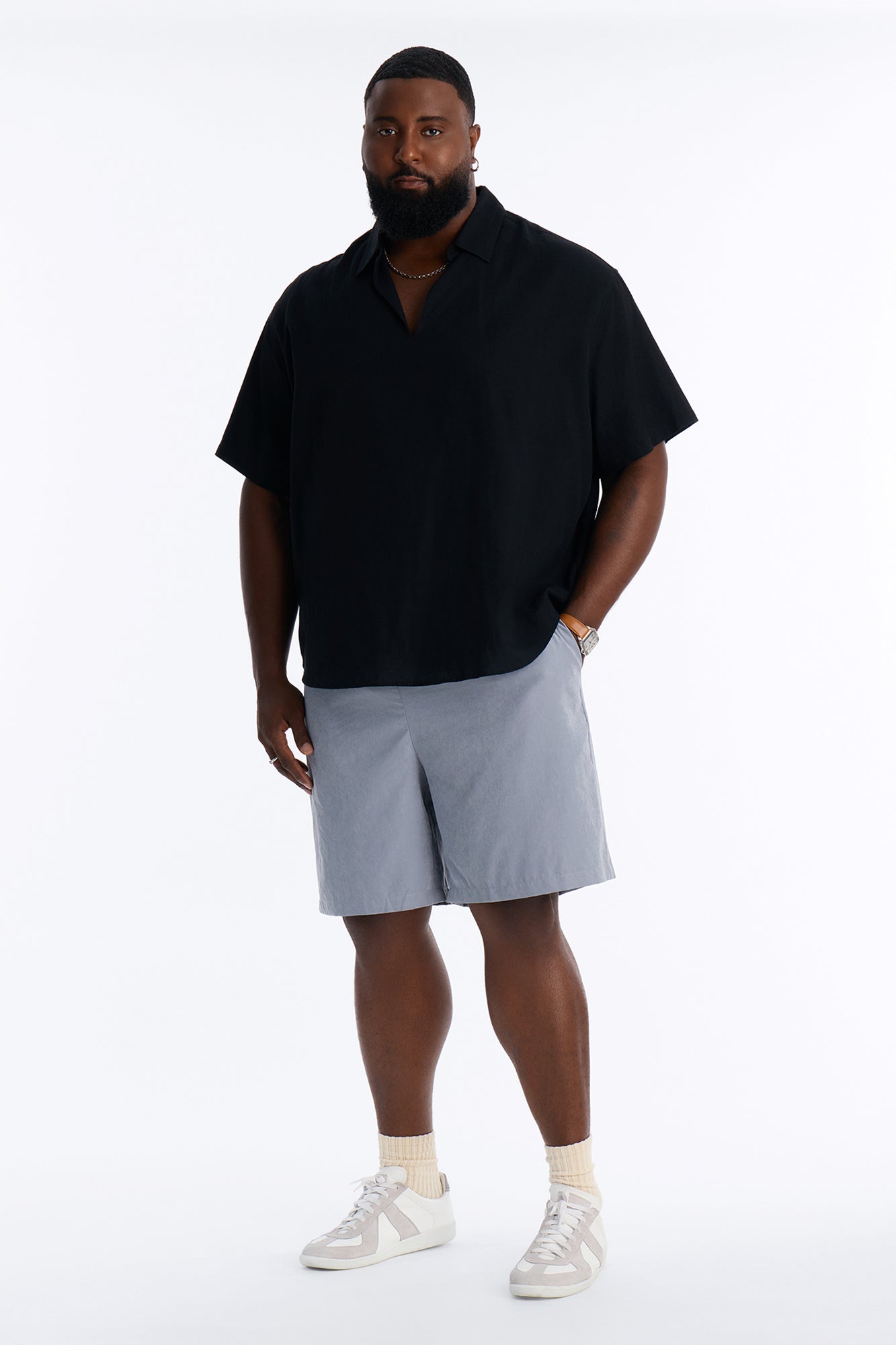 Neo Faux Suede Relaxed Trouser Short - Slate Blue image 1