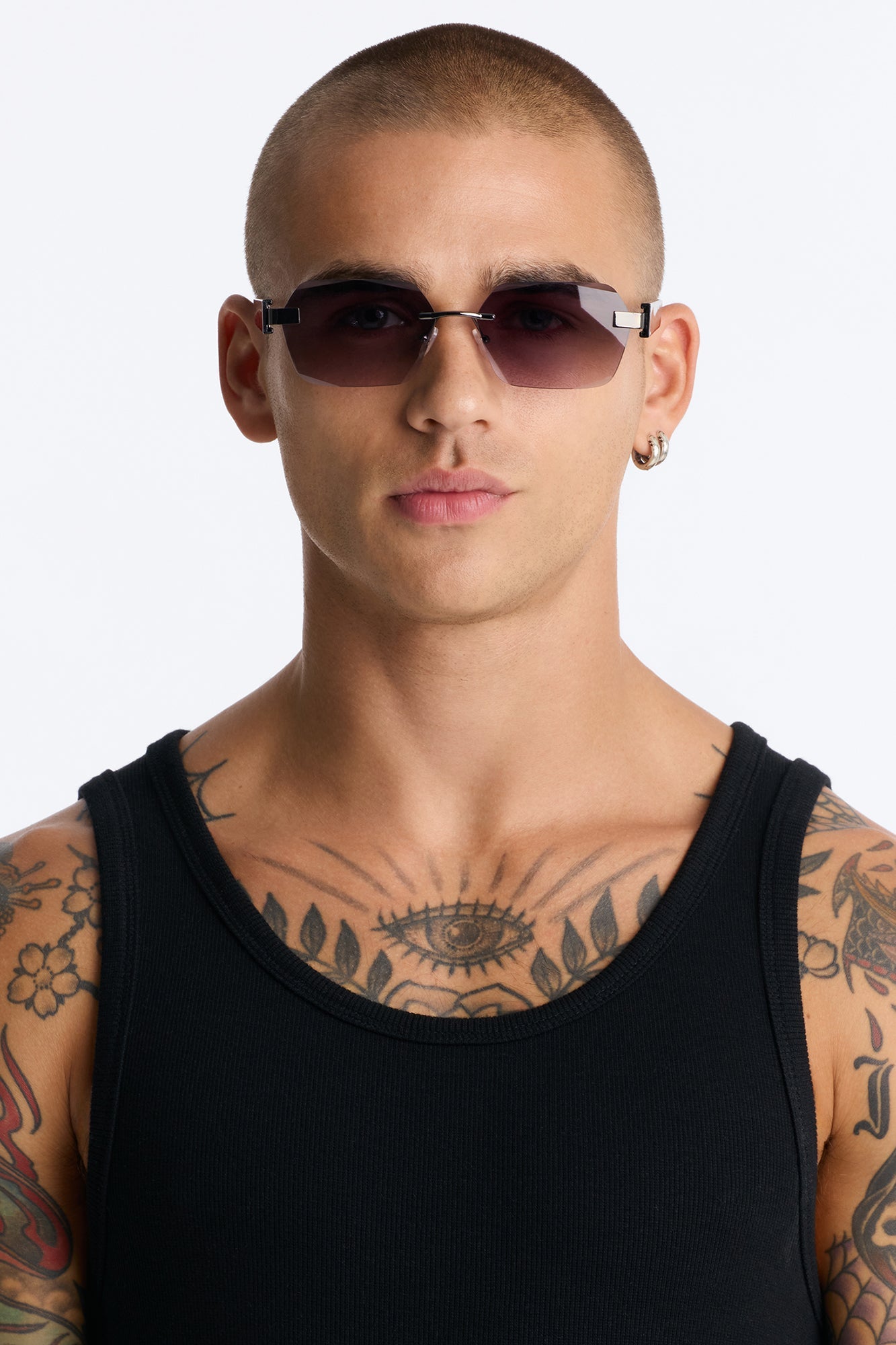 Right Back Rimless Frame Geometric Sunglasses - Gunmetal image 1