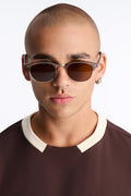 Wooden Pattern Frame Round Sunglasses - Black/Brown image 1