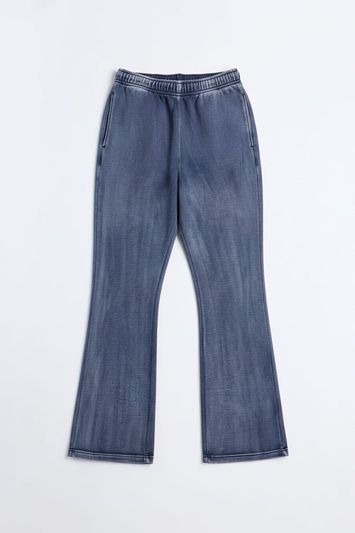 Acid Wash Heavyweight Slim Flare Sweatpants - Navy image 1